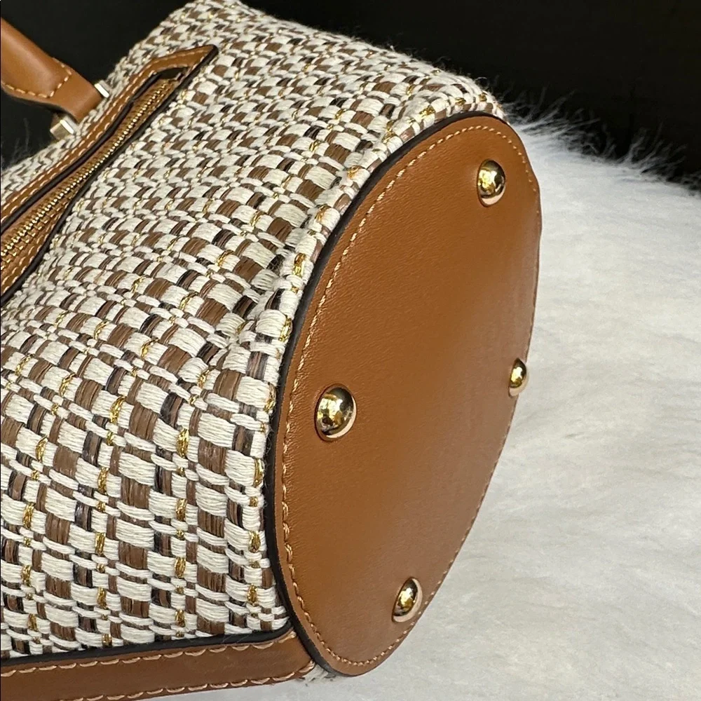 New Guess Brown and Cream Woven Satchel